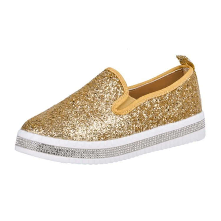 

2021 Wholesale Women Fashion Shiny Shoes Blingbling Glitter Large Size Thick Sole Slip-On Pumps Pink Gold Black Sneakers Shoes, Black, pink,silver,gold