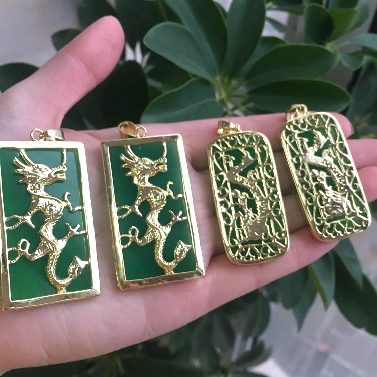 

Jialin jewelry Chinese 18K Gold Animal Malay Jade Pendant Women Green Jade Dragon men necklace