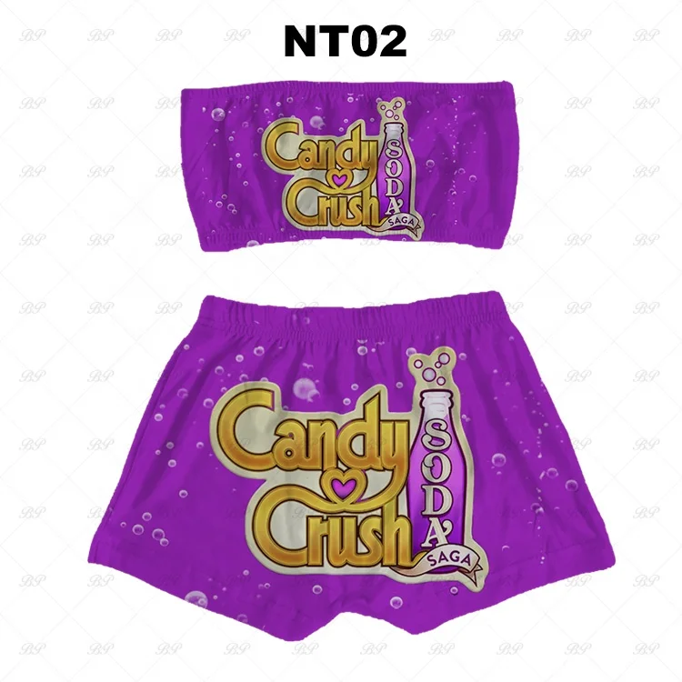 

wholesale sexy cartoon purple candy crush tube top short sets custom colorful pattern, Customized color