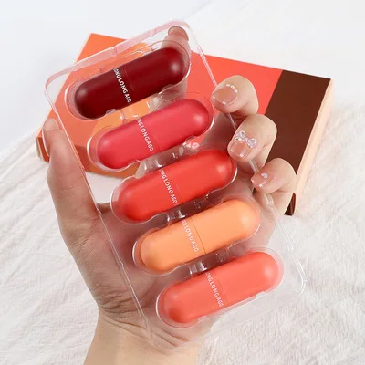 

Makeup Lipstick Waterproof Natural Organic Fruity Colorful Mini Capsule Velvet Matte Lipstick Set Box, 5 colors/box