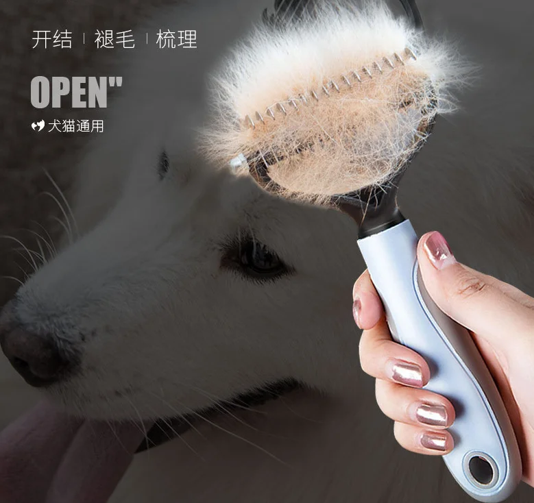 

Pet Grooming Brush Double Sided Shedding and Dematting Undercoat Rake Comb for Dogs and Cats Extra Wide