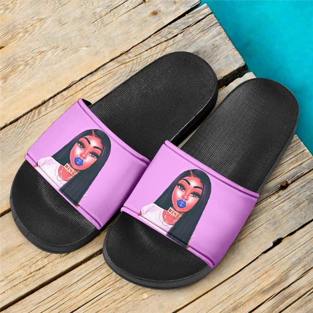 

New Arrival Women Soft Slipper African Girls Printing Beachwear Female Casual Home Slide Sandal Flip Flop Harajuku, Customized