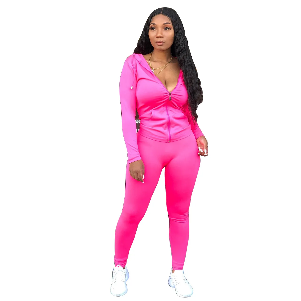 

Fall Winter Female Clothes Clothing Women'S Two Piece Fleece Sweat Sets Solid Color Zipper Up Women Hoodies And Sweat Pants Set, Rose red/wine red/coffee/green/denim blue/orange/blue/army green