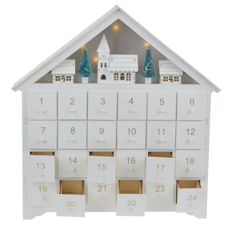 Wooden Christmas White House Advent Calendar Centerpieces Table