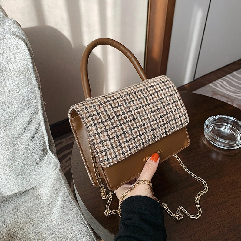 

XP1142 Fashion texture checkered plush handbag messenger small square bag wholesale