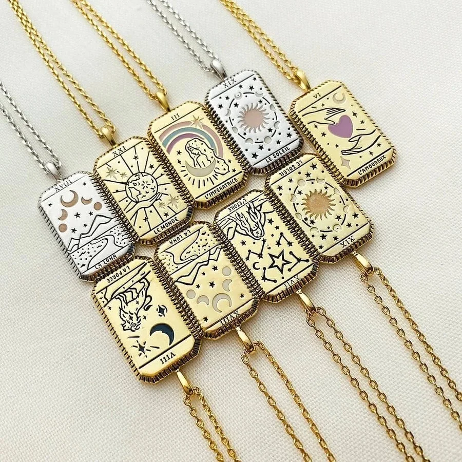 

Wholesale Rider Waite Tarot Cards Personalized Custom 18K Gold Plated Necklace Stainless Steel Pendant Tarot Cards Necklaces, Gold /platinum/rose gold