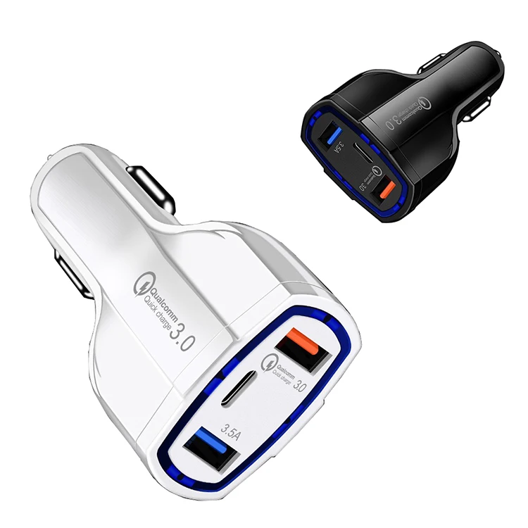 

Car charger accessories dual USB port USB C port car charger, Black/white