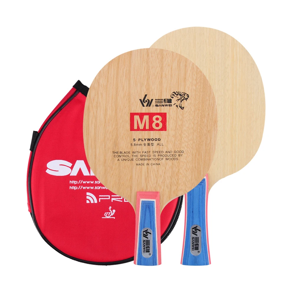 

Sanwei M8 free cover 5ply pure wood handle paddle bat table tennis blade