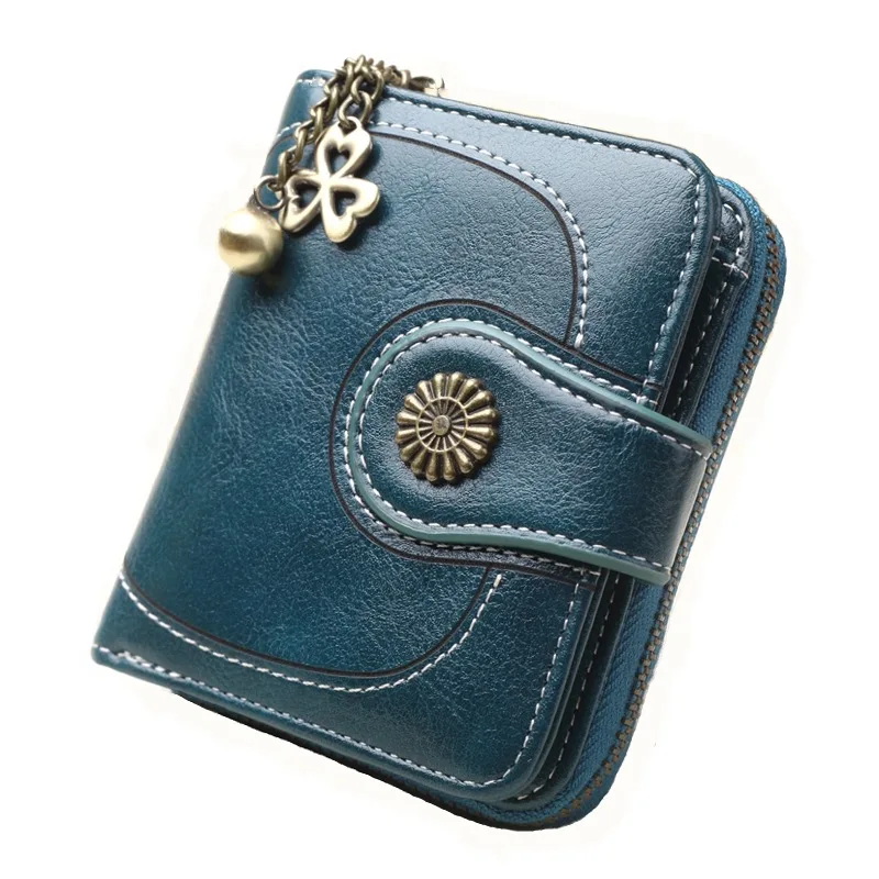 

Short Purse Leather Medium Wallet Leaf Bifold Card Coin Holder, Brown,blue,black,red,yellow