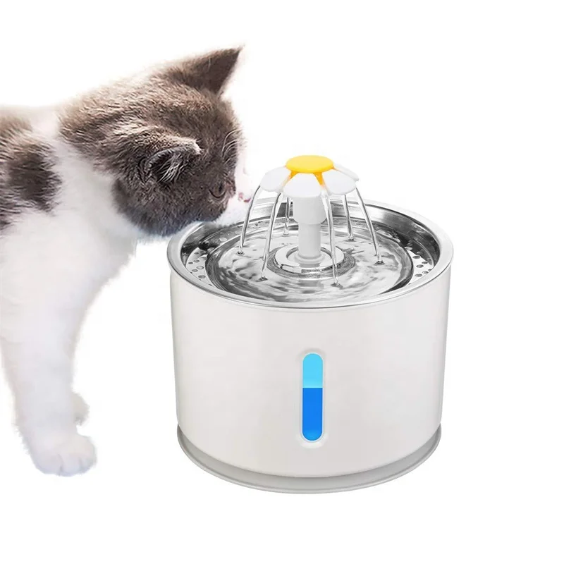 

Cat Water Fountain Electric LED Mute Water Feeder Automatic water cut off Pet Drinker Bowl Pet Drinking Dispenser For Cat Dog, Grey/white