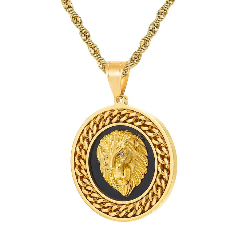 

Hip Hop Jewelry Titanium Steel Gold Plated Necklace Tide Brand Lion Head Pendant, Picture shows