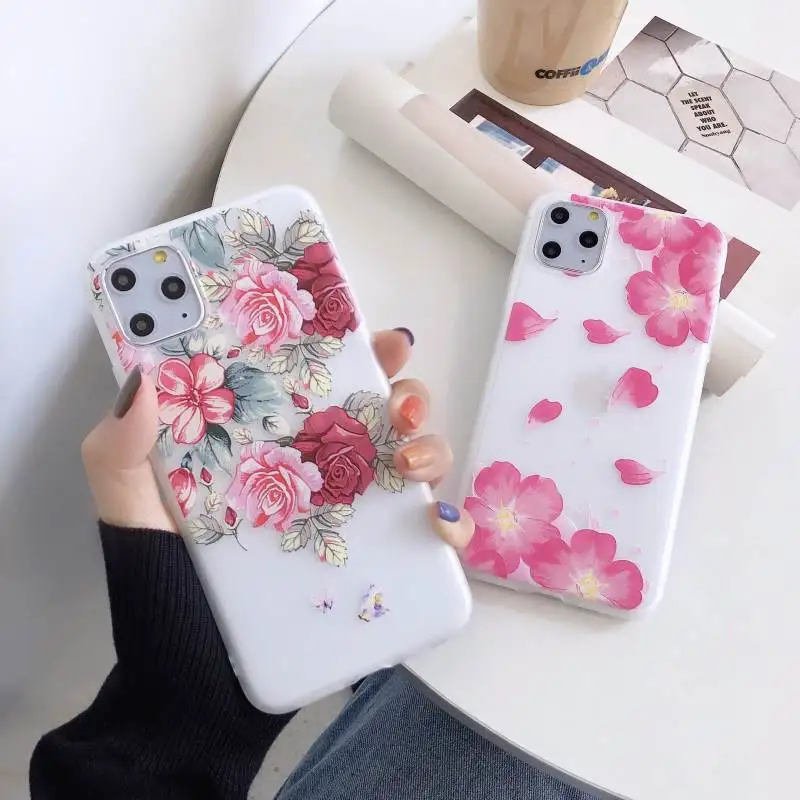 

3D Embossed Flower Phone Case For iPhone 12 Mini 11 Pro Max X XS XR 6 7 8 13 Plus SE 2020 Clear Soft TPU Matte Back Cover