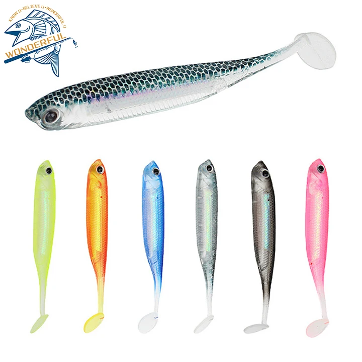 

New Arrival 6-Color T-Tail Soft Fish 7cm / 2.2g Rainbow Fish Swimming Soft Lures Fishing For Supplier
