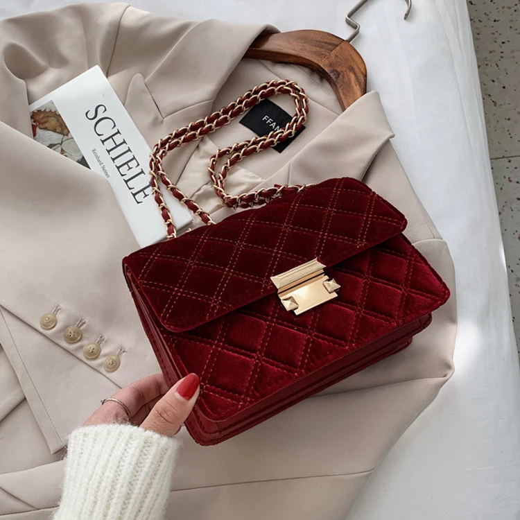 

2020 popular new trendy fashion wild one-shoulder diamond shape handbags chain messenger small square bag, Burgundy,green,black,coffee