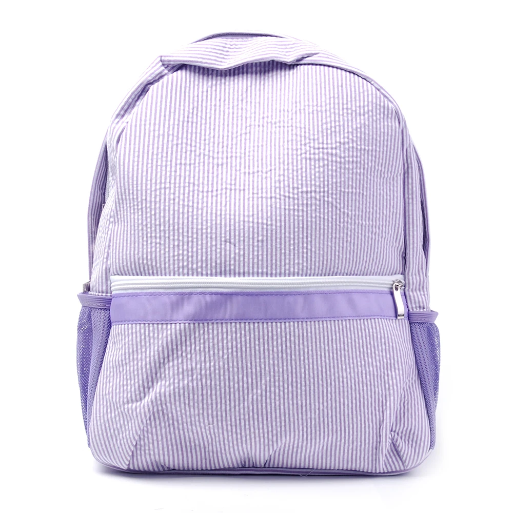 

Gray/Navy/Baby Blue/Pink Backpack Wholesale Primary Junior Lilac Seersucker Monogrammed Bookbag DMA8031