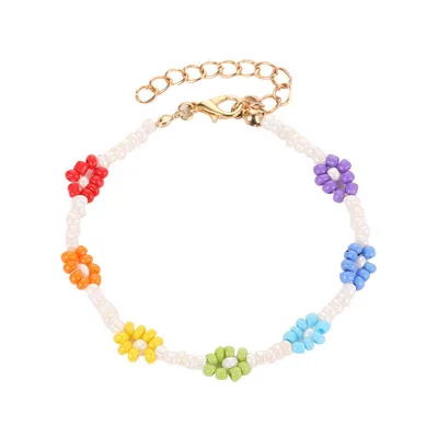 

Personalized Handmade Woven Rice Beads Necklace Anklet Colorful Flower Bracelets & Bangles For Women Girl Jewelry Wholesale