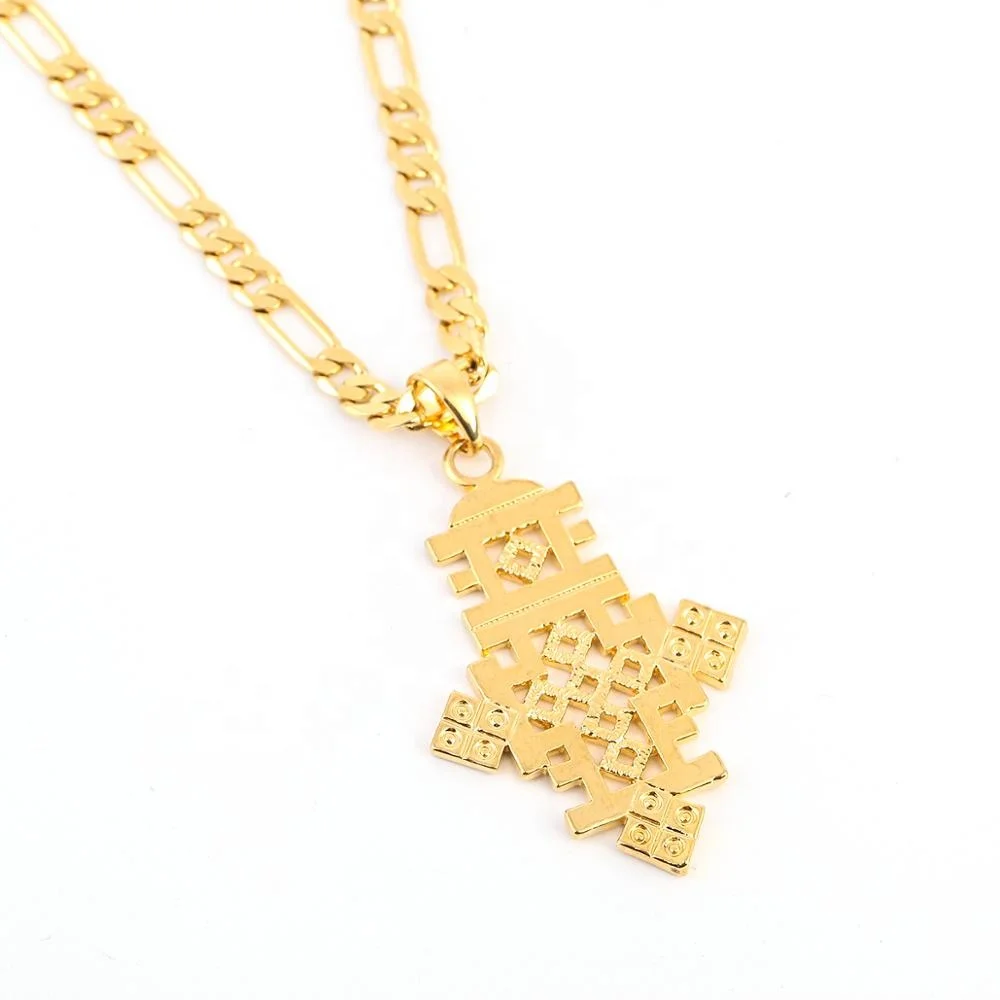 

Ethiopian Coptic Cross Pendant Necklace Gold Color African Wedding Ethiopie Charm Jewelry