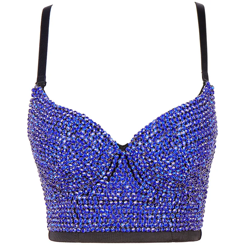 

Women's Handmade Rhinestone Tank Top Diamond Push Up Bustier Crop Top Sexy Crystals Sexy Bustier