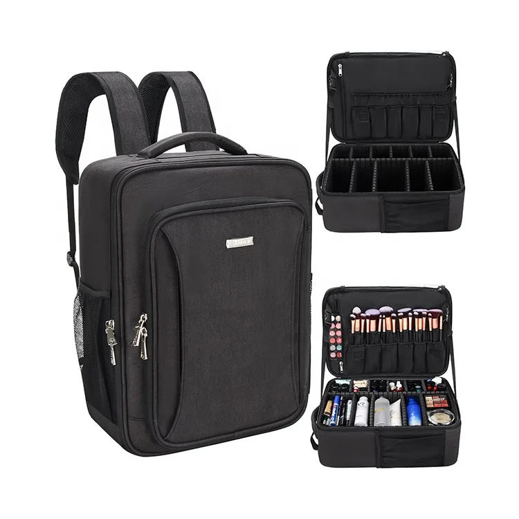 

Relavel Professional Large Capacity Waterproof Makeup Artist Travel Bag Storage Box Cosmetic Makeup Backpack Bags Cases, Black