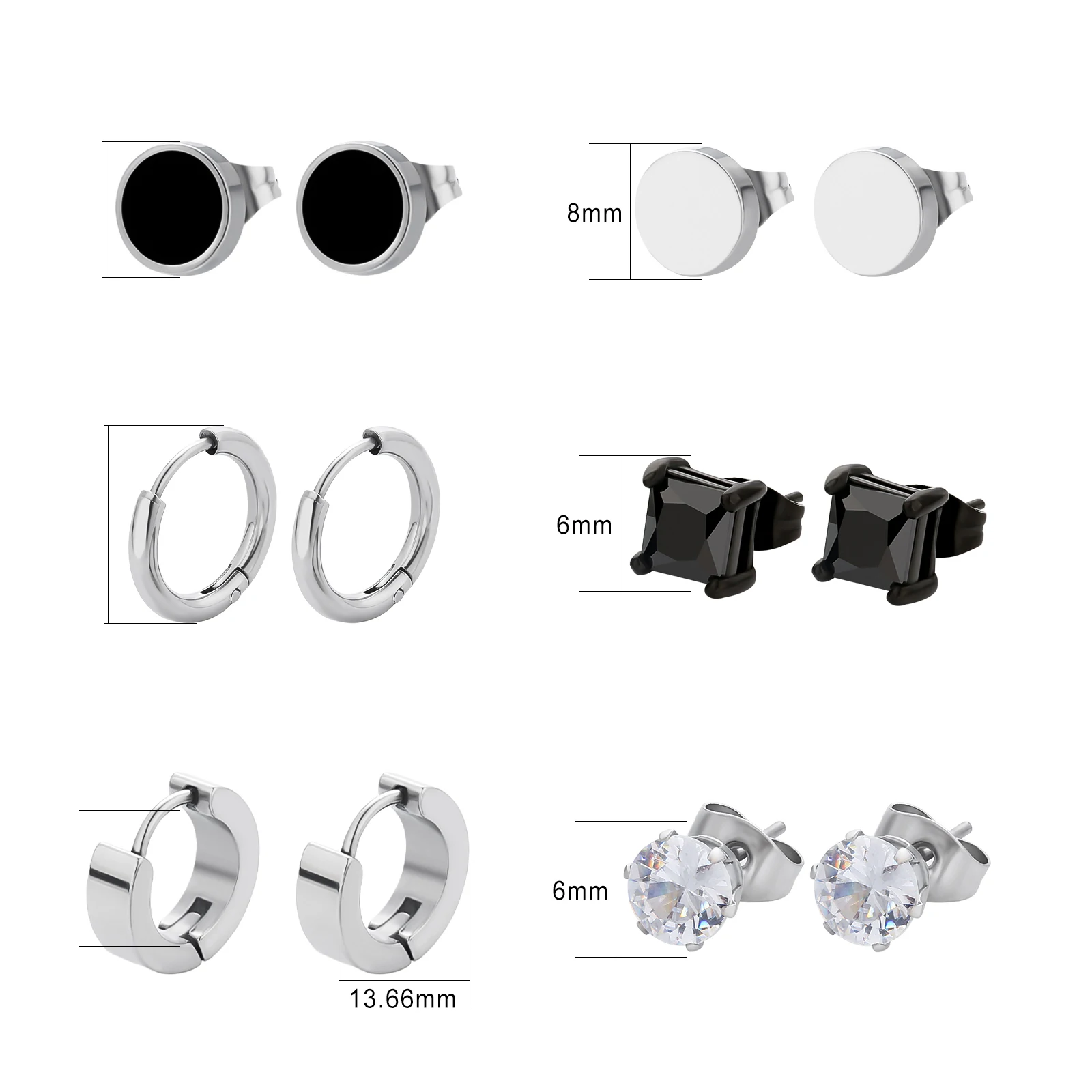 

Custom Fashion Silver Jewelry Heart Earring Charms Trend 2021 Summer Gold Plated Stainless Steel Men Punk Stud Earrings Set, White gold