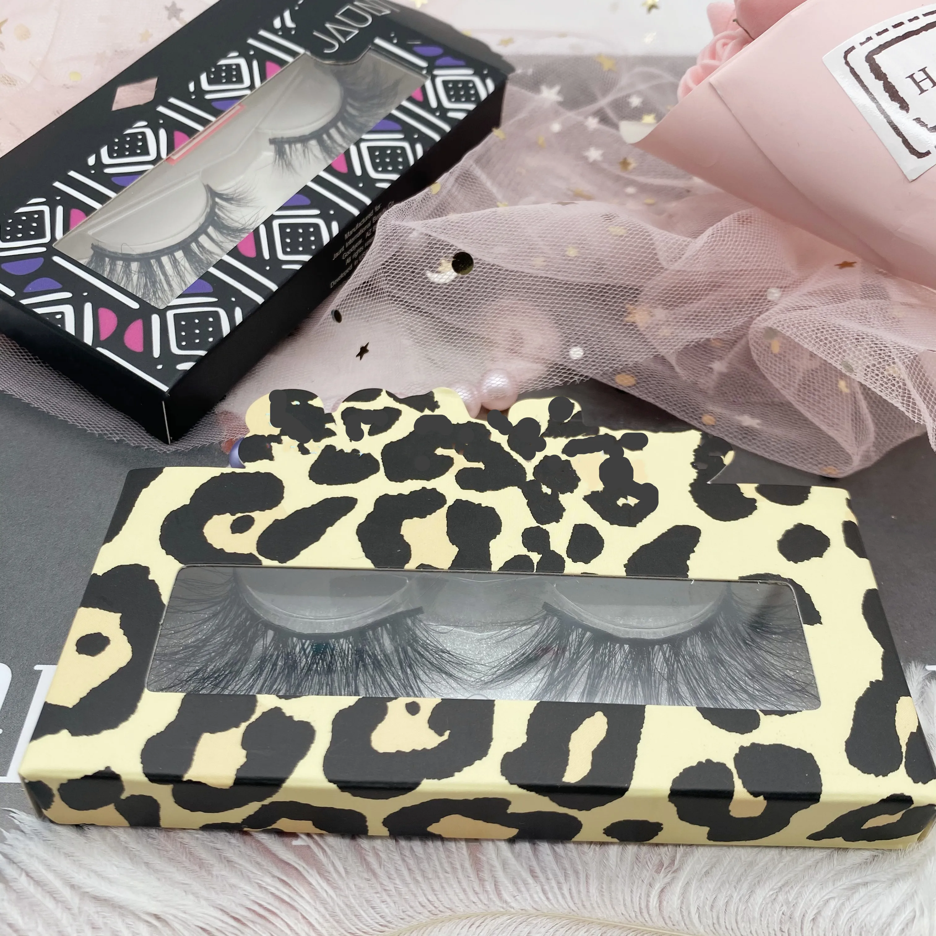 

cheetah print eco friendly holographic logo wholesale lash box
