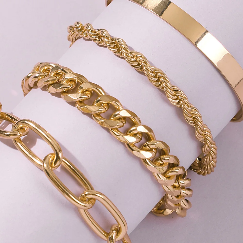 

New Alloy Coarse Chain Women Occident Fashion Simple Gold Bracelets Silver Hand Chain, Silver gold