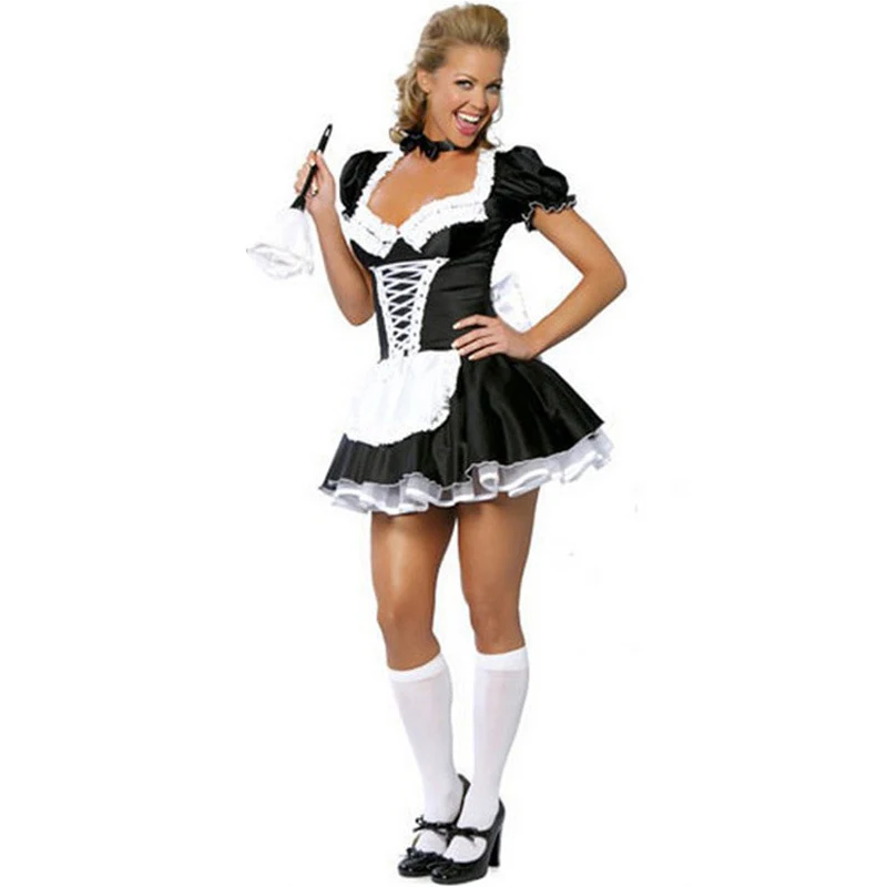 

Cosplay Maid Uniform Role Play Women plus size lingerie Underwear Female White Lace Erotic Costume, Black