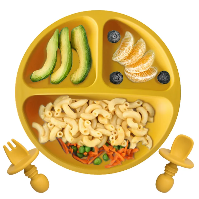 

Factory wholesale food grade soft silicone feeding set dining dishes baby suction plate