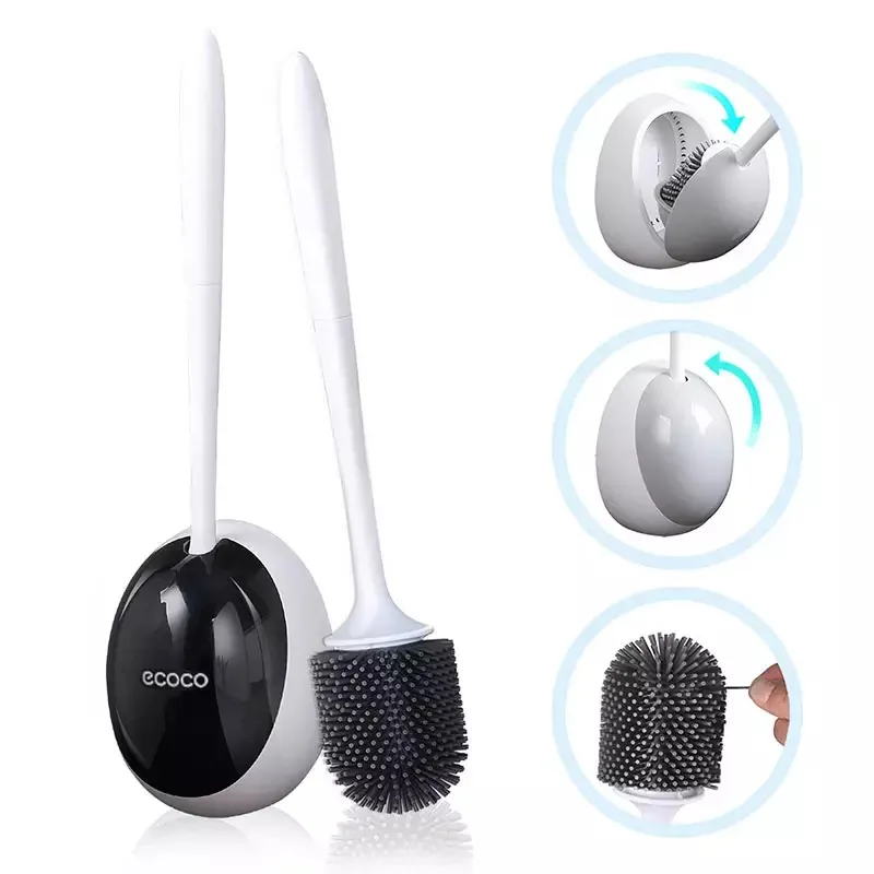 

TPR Silicone Toilet Brush No Dead Corners Drainable Lavatory Brush Wall-Mounted Cleaning Tools WC Accessories, Gray,black