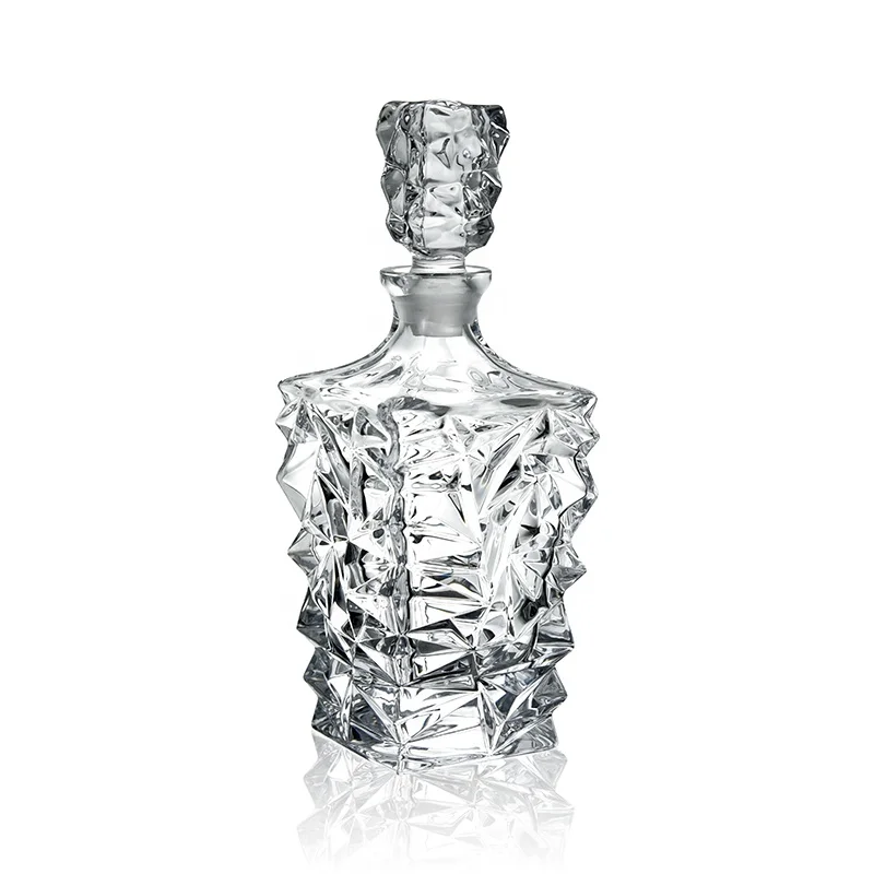 

N46 Wholesale diamond carving design Crystal Clear Glass Whiskey decanter Wine Bottle, Clear transparent