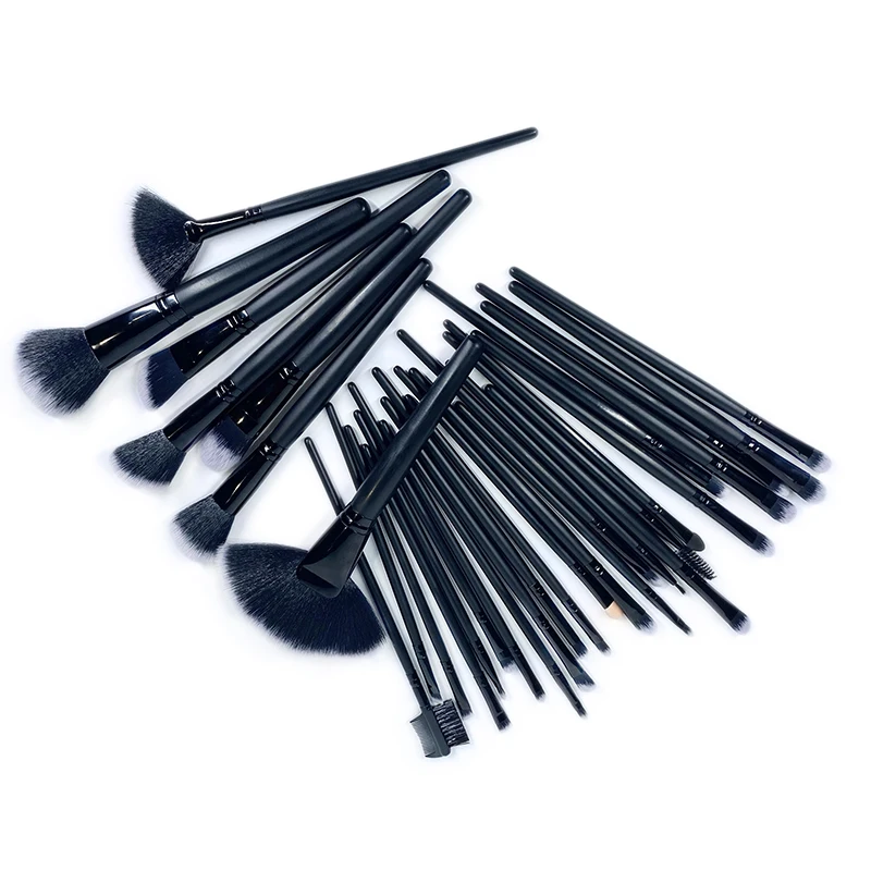 

High quality man-made fiber 32pcs face brush makeup set black color spray painting wooden handle, Gradient color