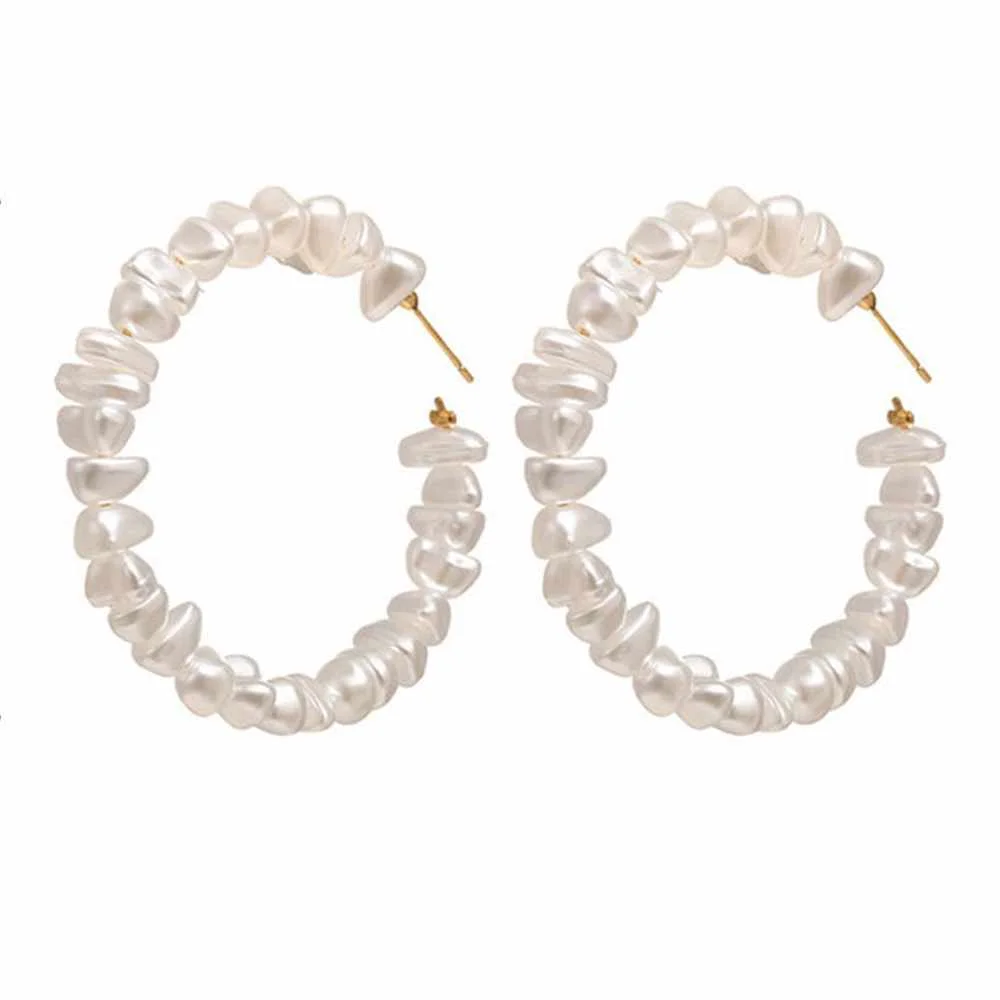 

Oversize Pearl Hoop Earrings For Women Irregular Pearl Unique Big Earrings for Girls Circle Earring Statement Fashion Jewelry