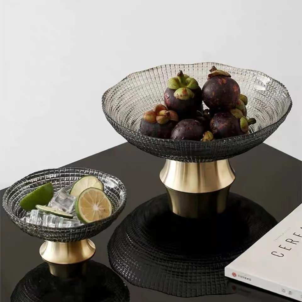 

European Style Glass Snack Dish Fruit Plate Tray Bowl Table Supplies Home Decoration Fruit Display Tray Ornaments, Multi