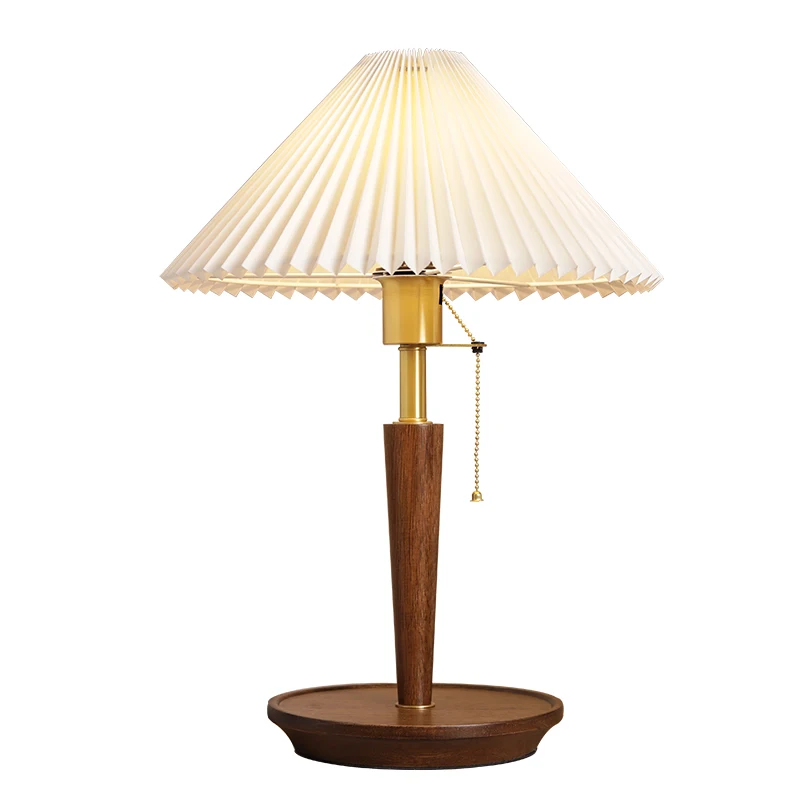 

Simig lighting Antique vintage wooden style designer white lampshade pleated table lamp for dining room, Woody,white