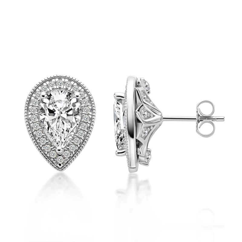 

925 Sterling Silver Pear Cut 7x10mm CZ Halo Stud Earrings 2CT Silver Stud Earring for Women Wedding Party Jewelry Gifts