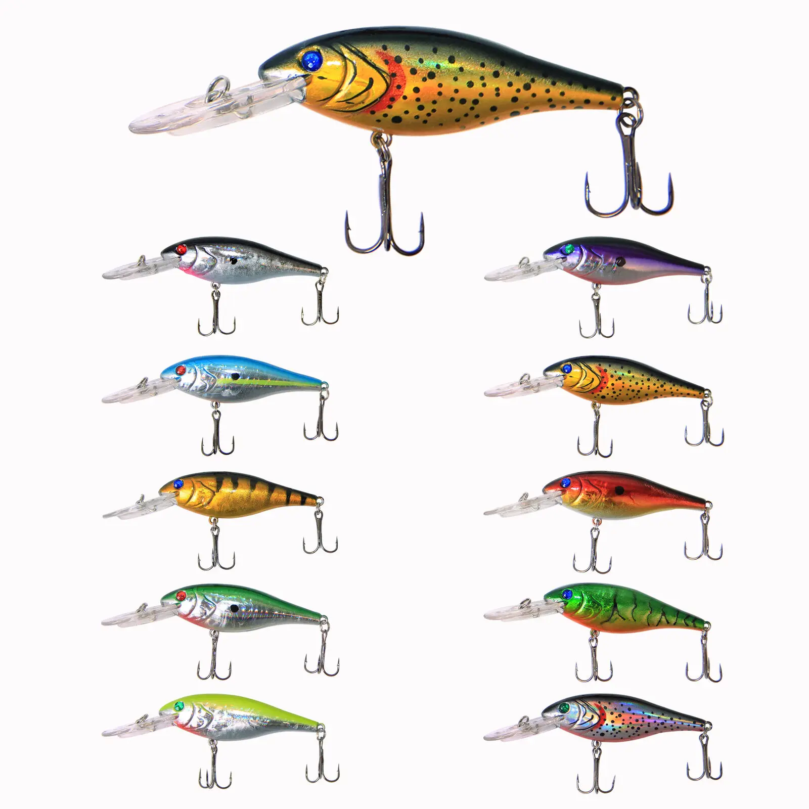 

Mixed Colors Artificial Baits Hard Fishing Lure Kit Crankbaits Minnow Saltwater Lures  10.2g Hooks 6#