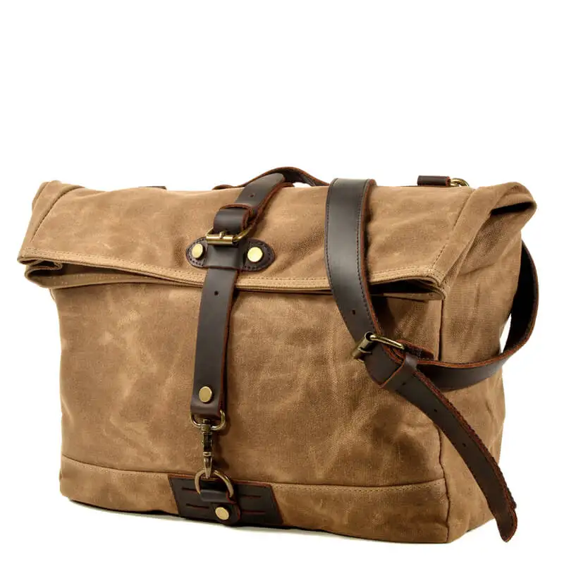 

V424 Wholesale high quality waterproof men bags boys crossbody shoulder waxed canvas mens messenger bag