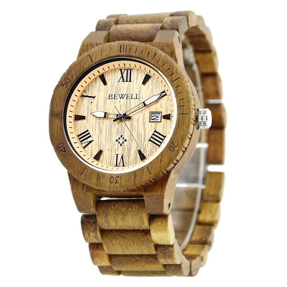 

On Sales Bewell Wooden Watch for Men OEM Wrist Watch Custom Logo Hand Watch, Ebony wood, zebra, red sandalwood etc