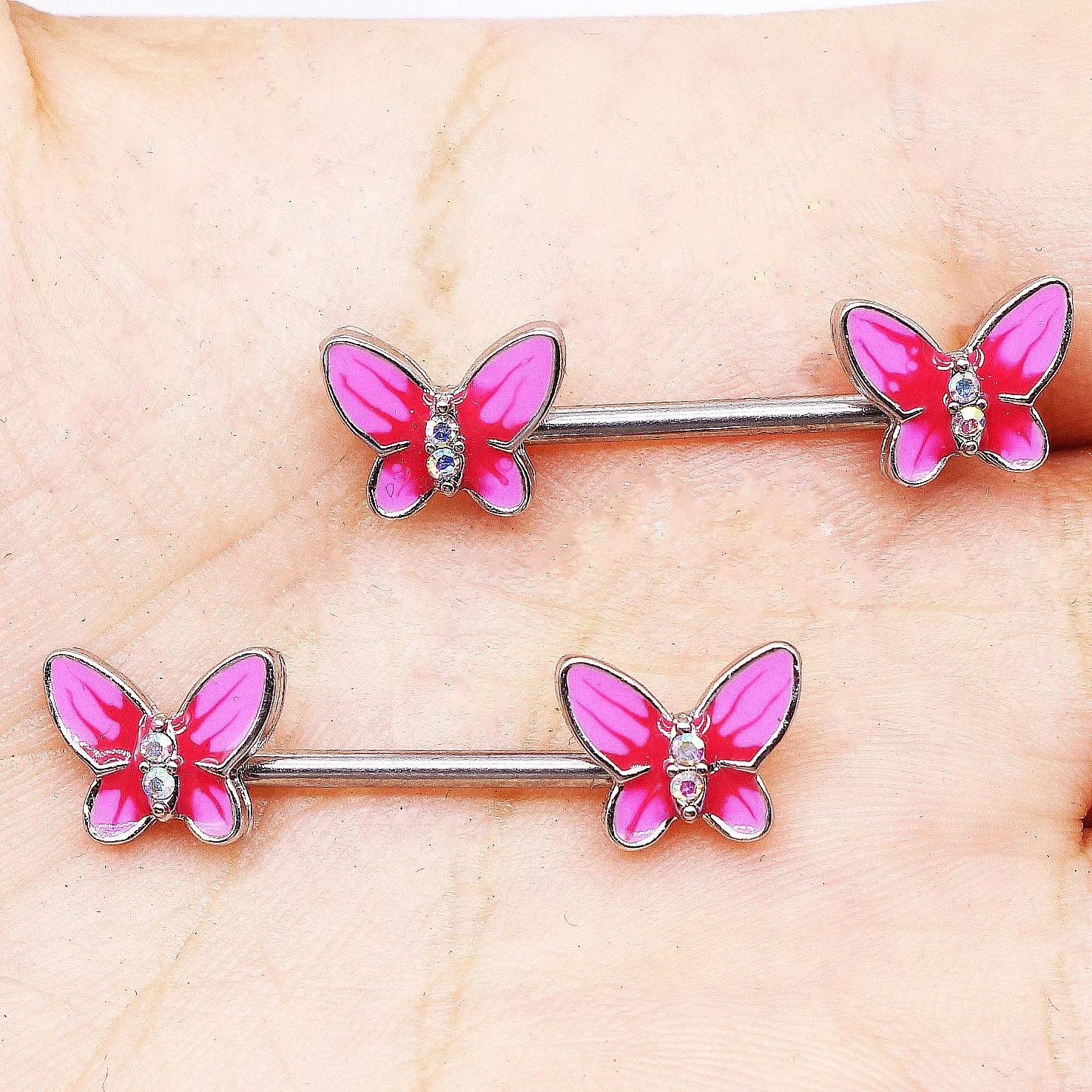 

Gaby Pink Butterfly Stainlessl Steel Nipple Barbell Body Piercing Jewelry