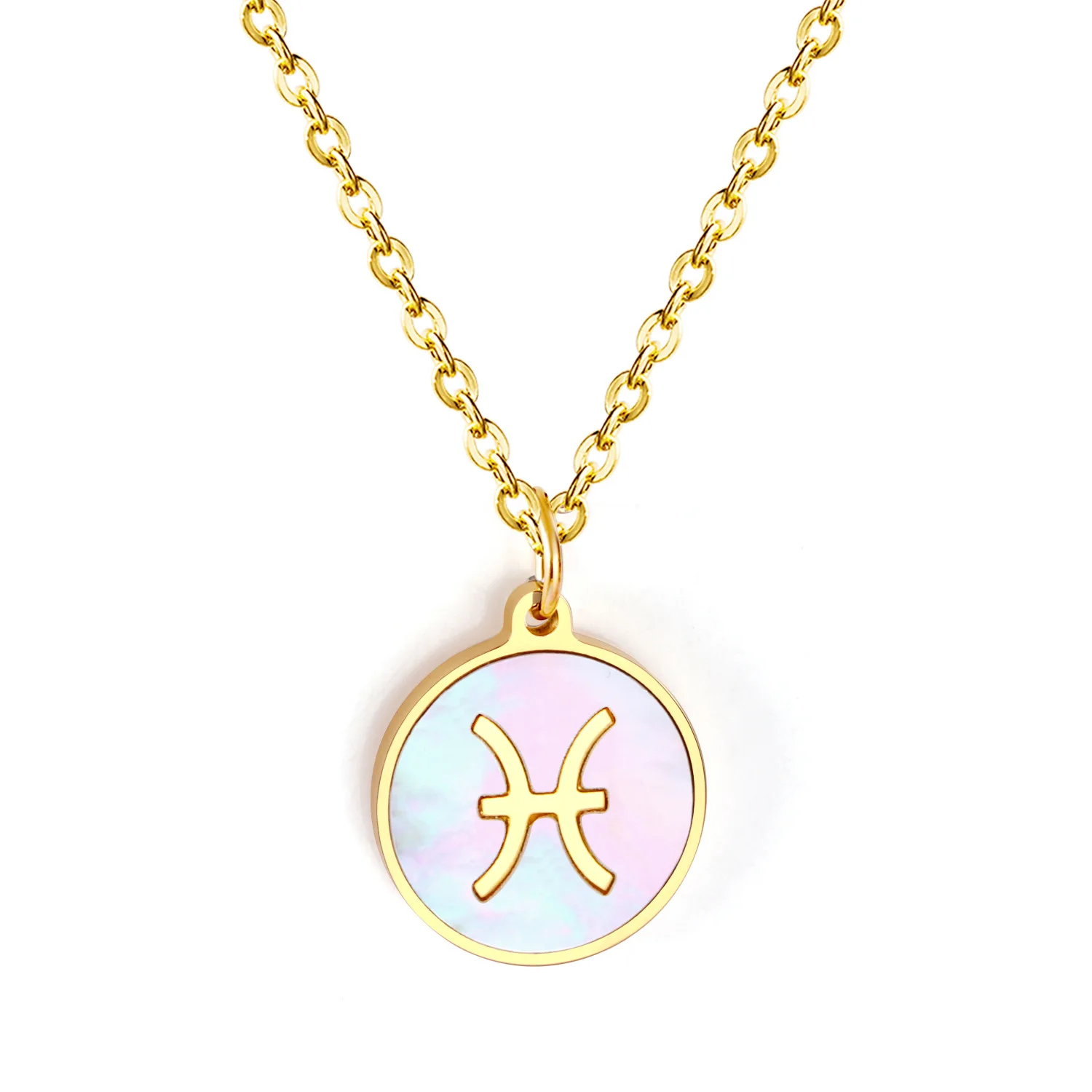 

MICCI Wholesale 12 Constellation Symbol Star Shell Jewelry 18k Gold Horoscope Round Zodiac Sign Disc Coin Pendant Necklace