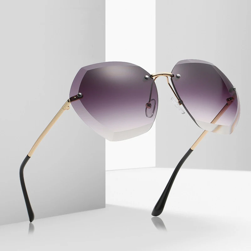

DCOPTICAL Women Milky Color Transparent Ocean Lens Geometric Rimless Shades Metal Frame Sunglasses