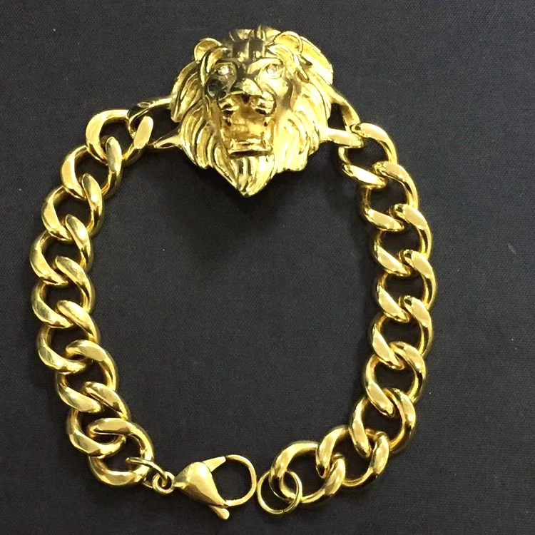 

HOT! big lion stainless steel gold plated hiphop cuban link chains for men women bracelets