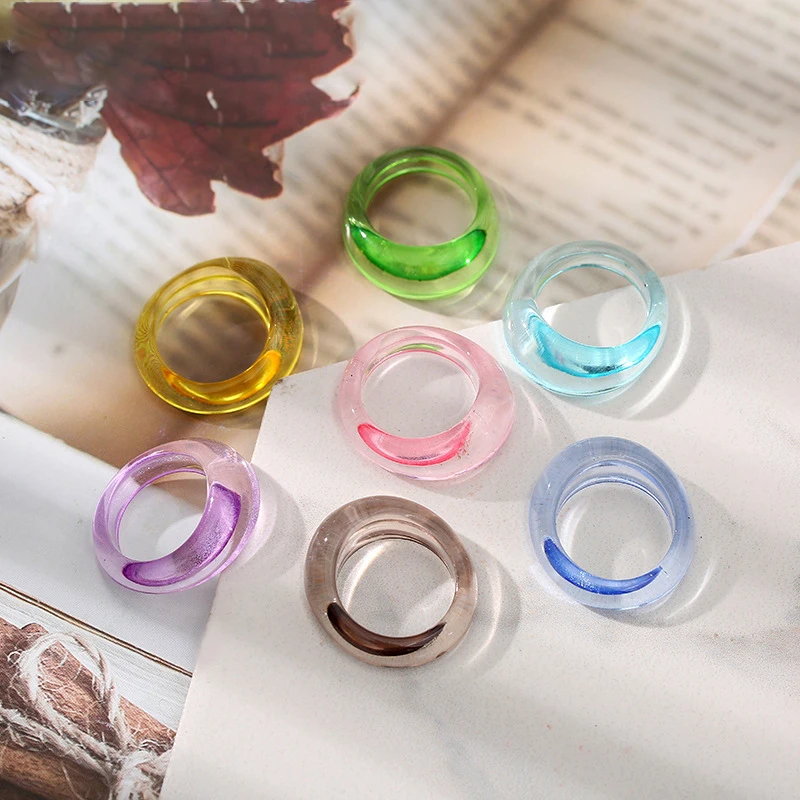 

Wholesale 2021 Newest Colorful Custom Chunky Acrylic Jewelry Resin Rings Women Korean Transparent Resin Geometric Ring, Picture shows