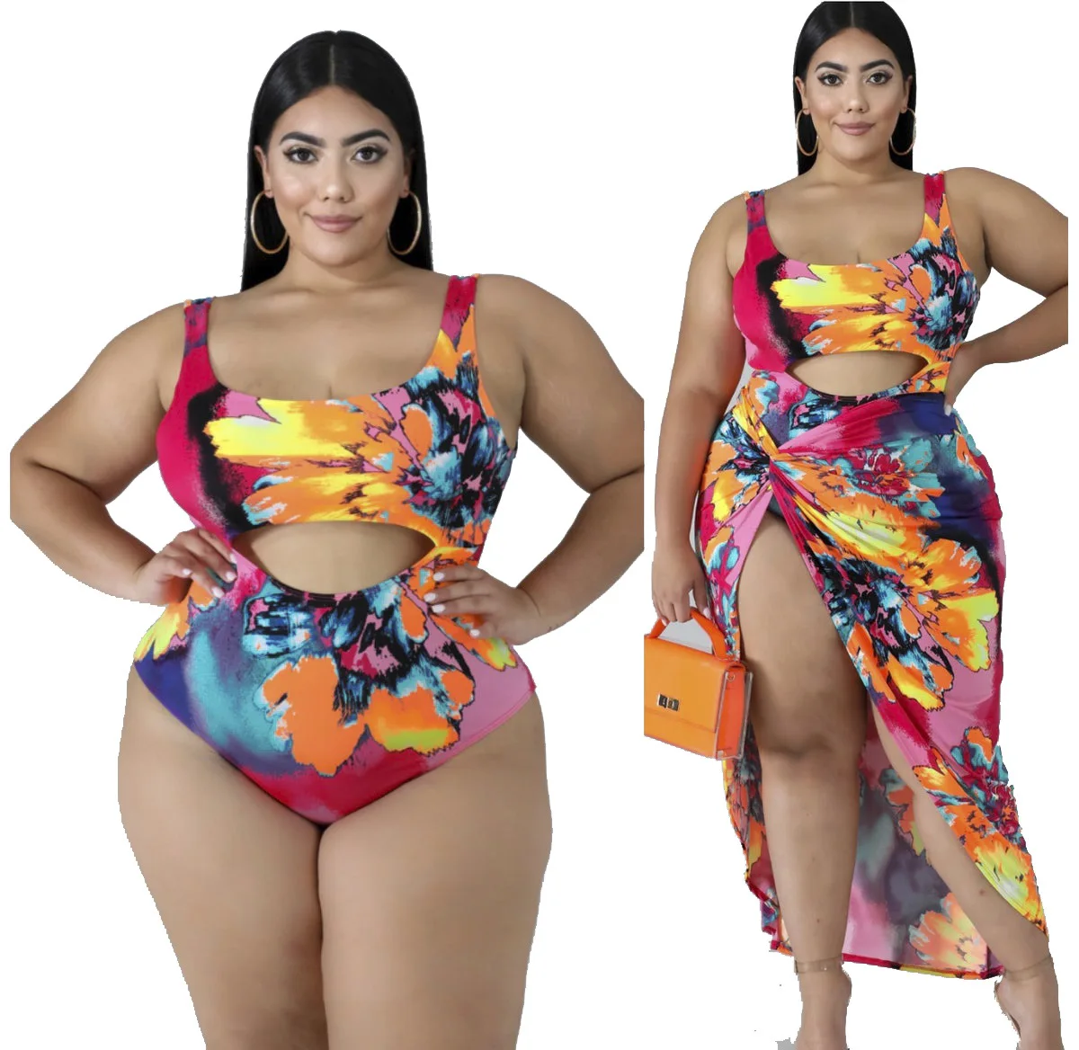 

2021 Sexy Rainbow Color 5XL Plus Size Swimsuit Women's One-Piece Swimsuit Covers Hot Swimwear and Beachwear, Customized color