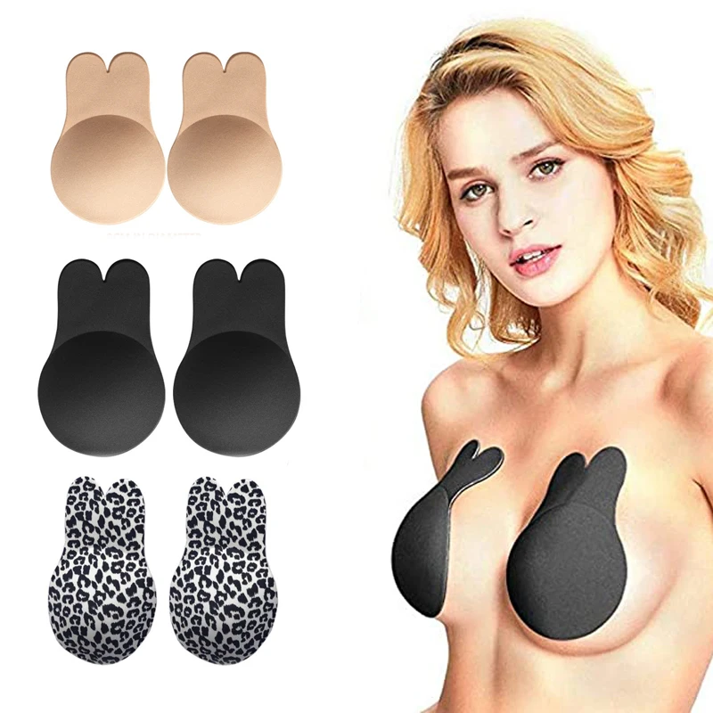 

Hot Sale Rabbit Ear Invisible Adhesive Bra Strapless Silicone Sticky Bras Nipple Cover Push Up Breast Lift Bra for Women