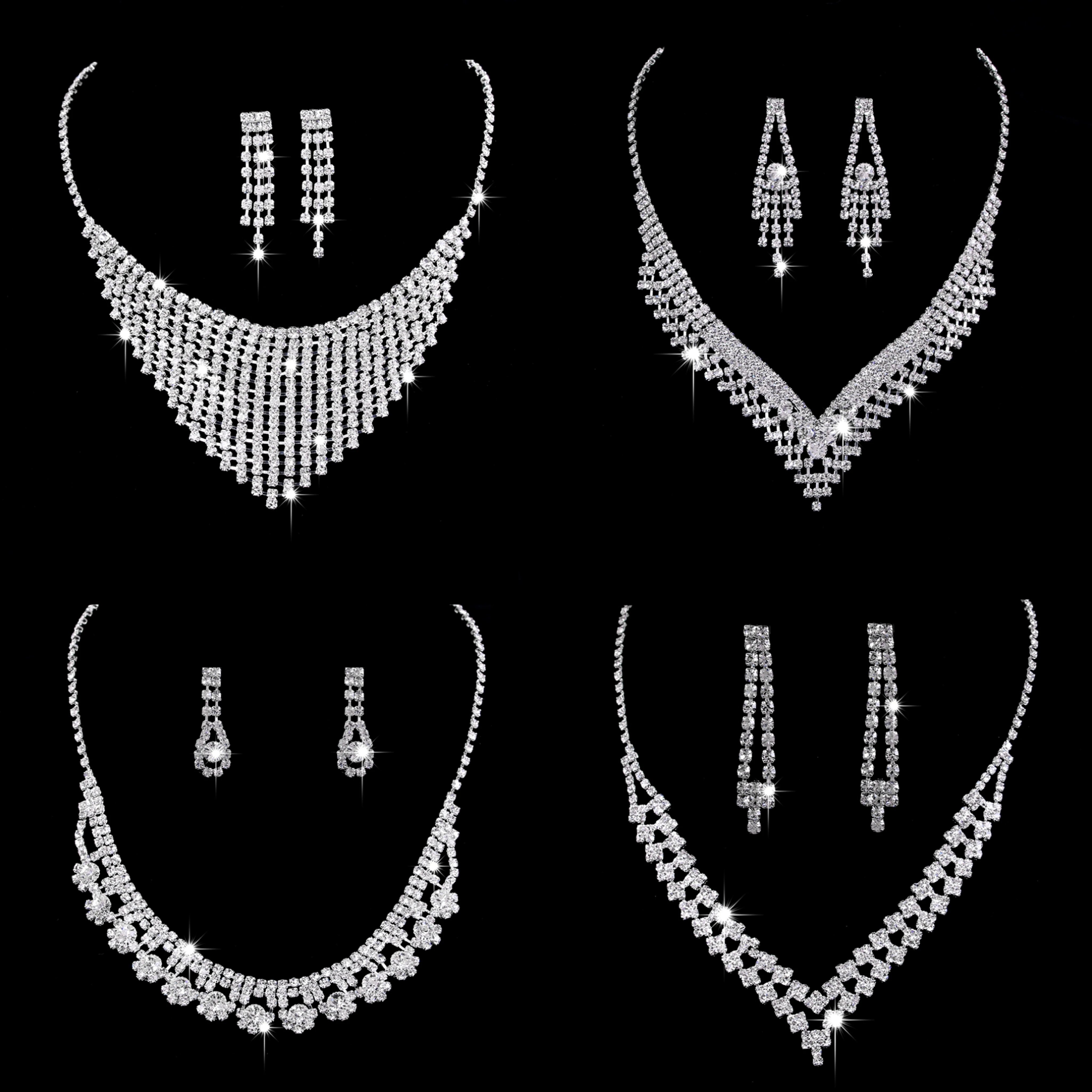 

bridal wedding jewelry sets Silver - plated rhinestone necklace earring set Wedding bride jewelry set chain