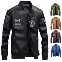 

Spring and autumn stand collar casual pu genuine leather jacket men clothes