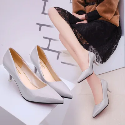 

HLS142 hot sell women classy candy color pointed toe stiletto high heels shoes women's work shoes, White, red, black, pink, silver, gray