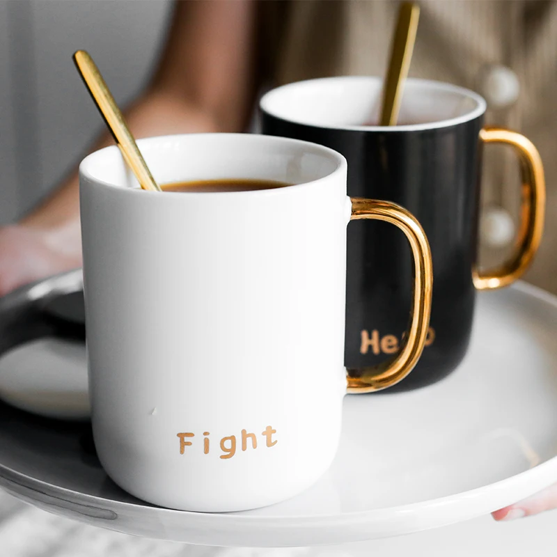 

Wholesale Ins Home and Office Delicate Spoon Morning Mug Milk Coffee Mug Cup, White&black