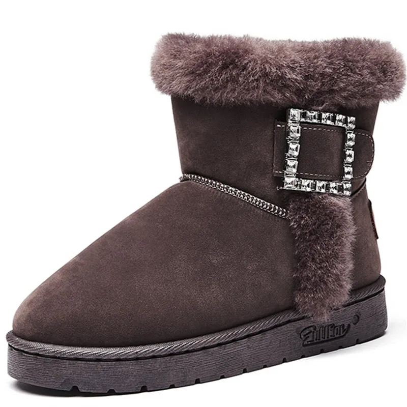 

Dropshipping Custom Logo Winter Rhinestone Snow Boots Slip Resistant Ladies Flat Shoes with Plush Warm Fashion Women Footwear